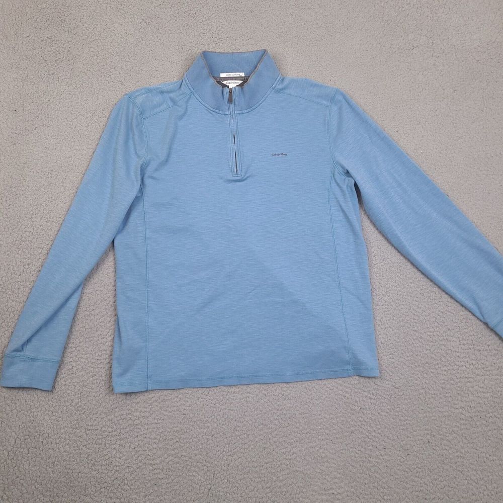 Calvin Klein Shirt Mens Medium Blue Liquid‎ Cotton 1/4 Zip Long Sleeve Golf